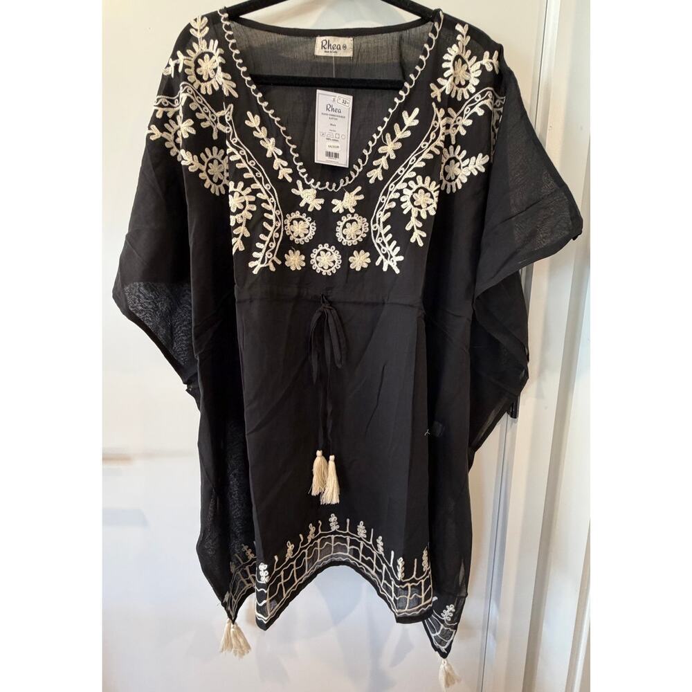 Boho Kaftan Cover Up by Rhea fits up to XL 100% Cotton Beach Vacation - Picture 3 of 5